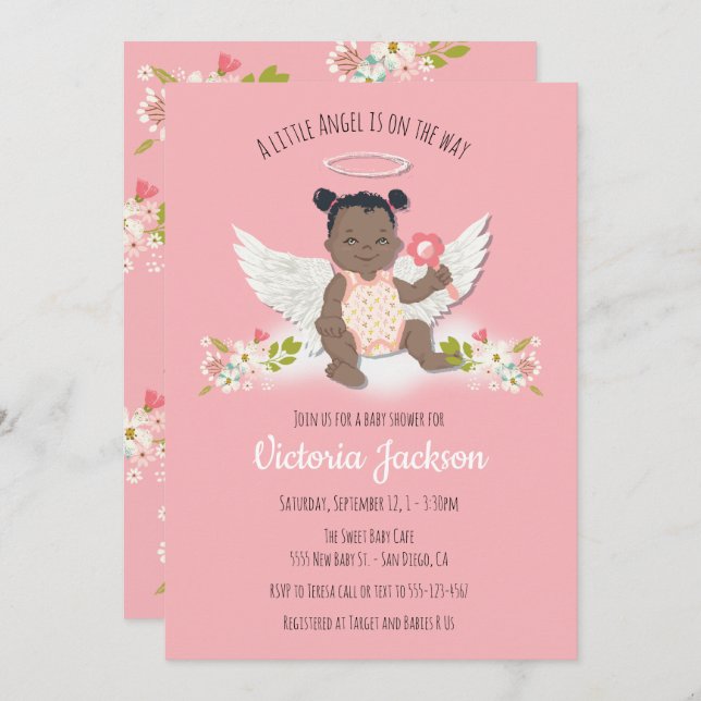 Petite invitation à la douche de bébé d'ange ethni (Devant / Derrière)