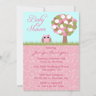 Petite invitation à la fête du hibou rose baby sho