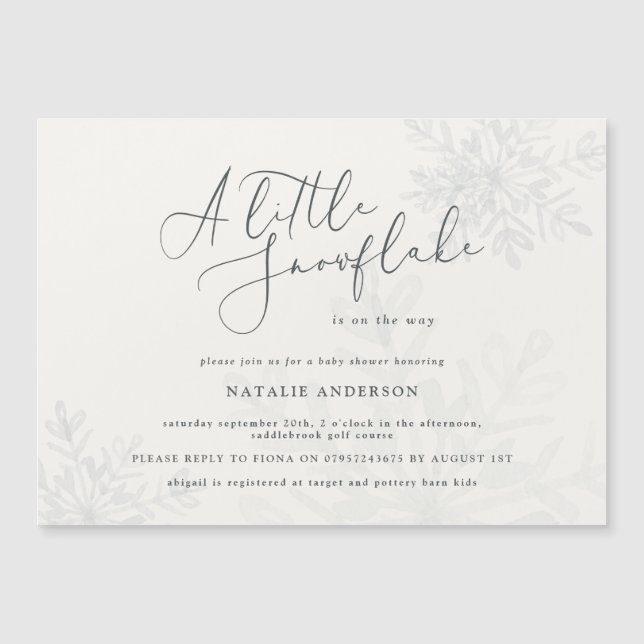 Petite invitation au baby shower de flocon de neig (Devant)