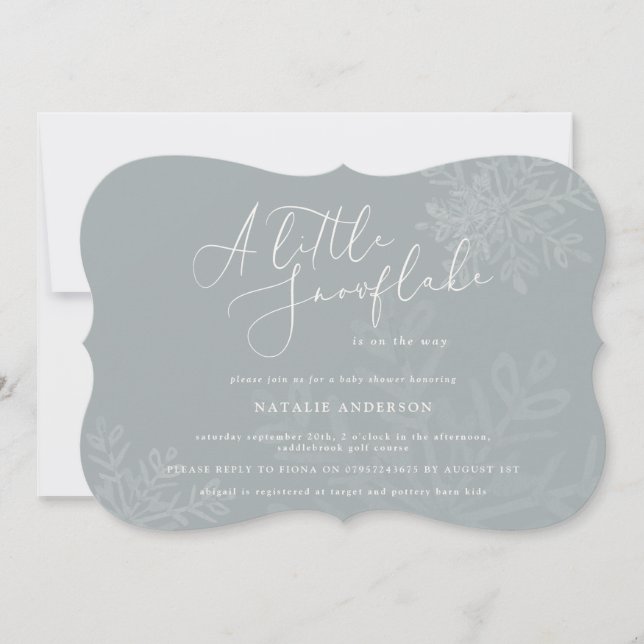 Petite invitation au baby shower de flocon de neig (Devant)