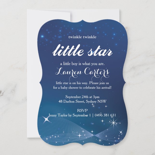 Petite invitation au baby shower étoile Twinkle (Devant)