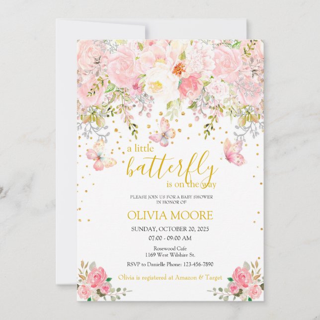 Petite invitation au baby shower papillon (Devant)