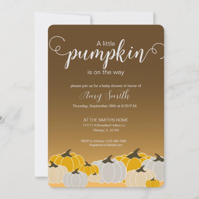 Petite invitation baby shower citrouille (Devant)