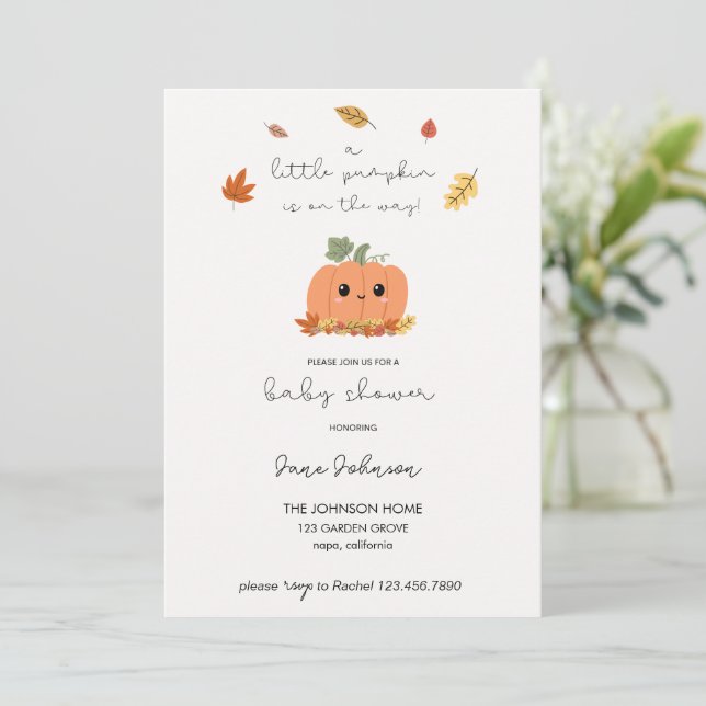Petite invitation Baby shower Citrouille (Debout devant)