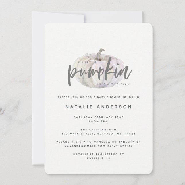 Petite invitation baby shower citrouille (Devant)