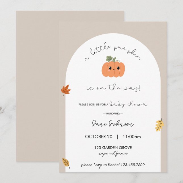 Petite invitation Baby shower Citrouille (Devant / Derrière)