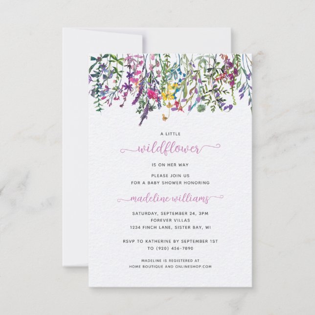 Petite invitation Baby shower Fleur sauvage (Devant)