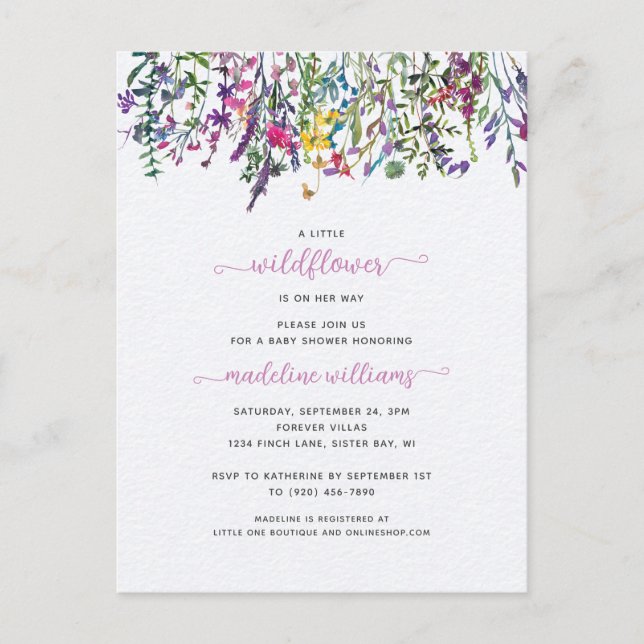 Petite invitation Baby shower Fleur sauvage (Devant)