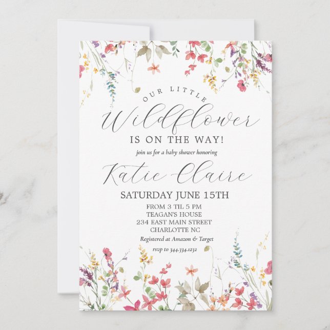 Petite Invitation Baby shower Fleur sauvage, (Devant)