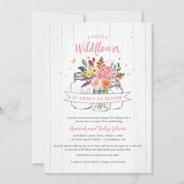 Petite invitation Baby shower Fleur sauvage (Devant)