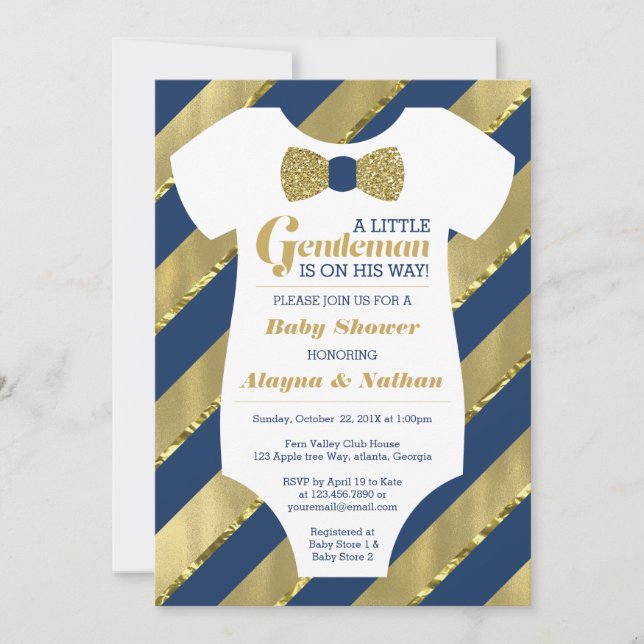 Petite Invitation Baby shower Gentleman, Faux Gold (Devant)