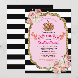 Petite invitation citrouille baby shower rose