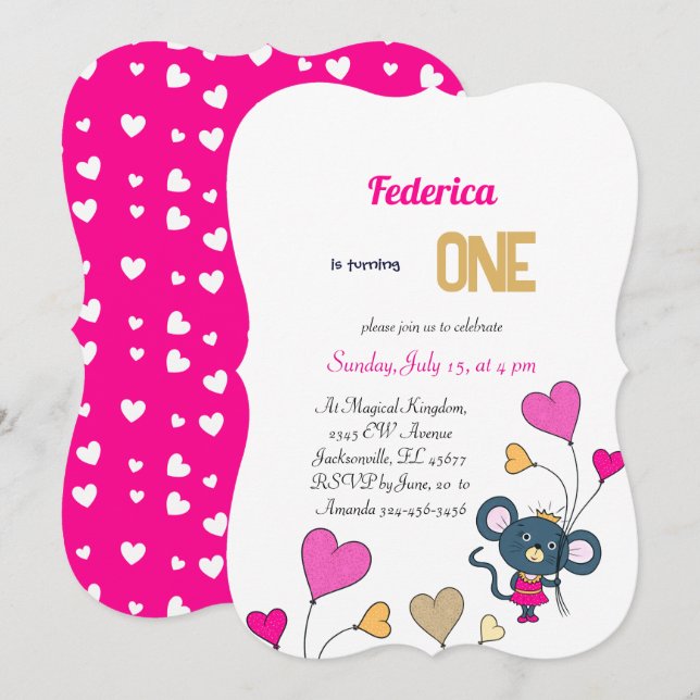 Petite invitation d'anniversaire de souris (Devant / Derrière)