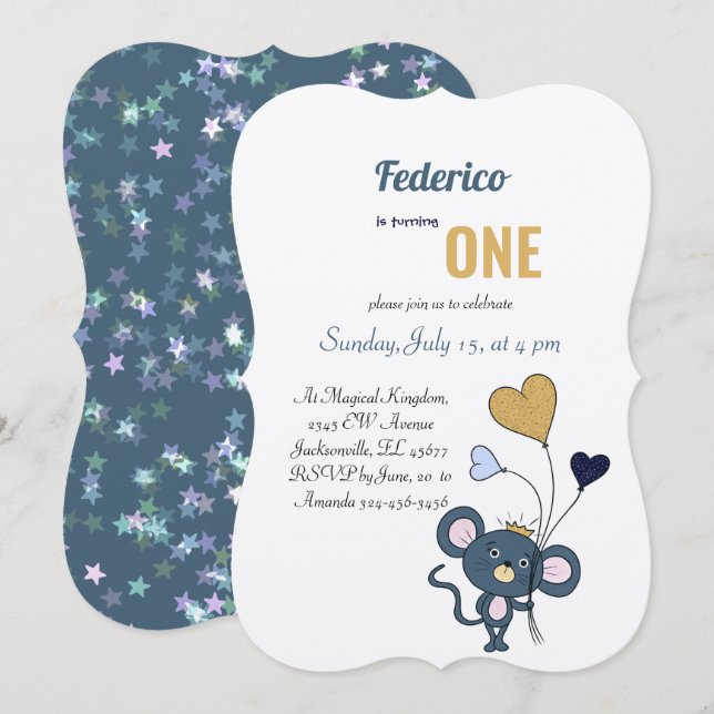 Petite invitation d'anniversaire de souris grise (Devant / Derrière)