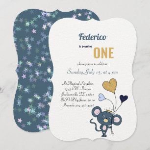 Petite invitation d'anniversaire de souris grise