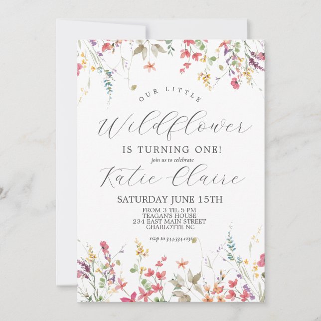 Petite invitation d'anniversaire Fleur sauvage (Devant)