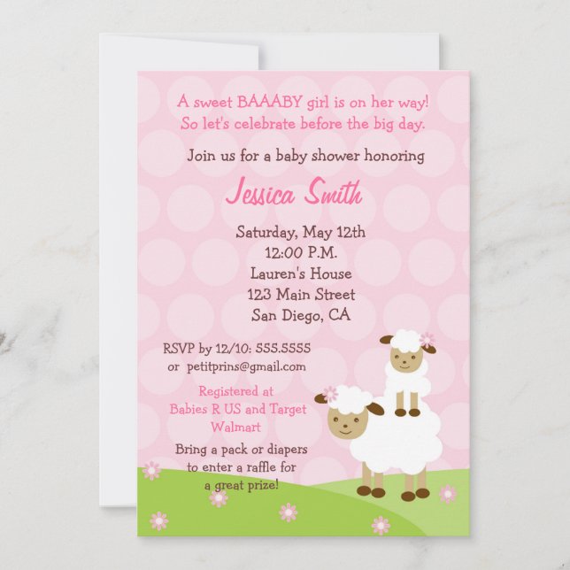 Petite invitation de baby shower d'agneau (Devant)