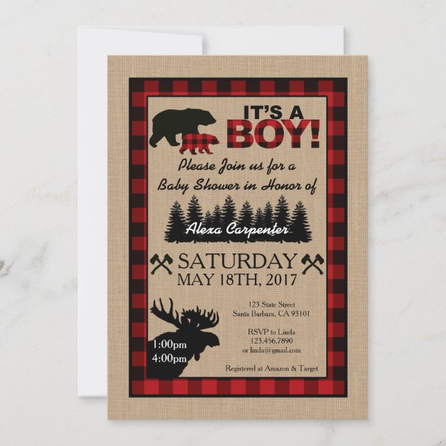 Petite invitation de baby shower de chasseur de (Devant)