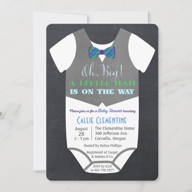 Petite invitation de baby shower de cravate d'arc (Devant)