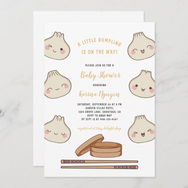 Petite invitation de Baby shower de dumping mignon (Devant / Derrière)