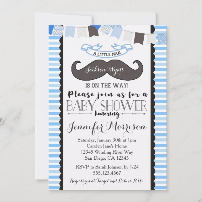 Petite invitation de baby shower de moustache (Devant)