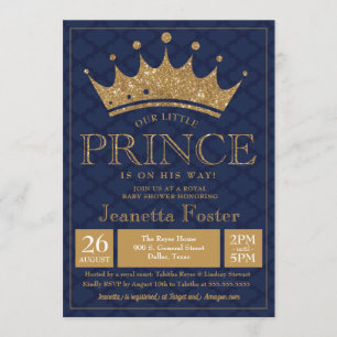 Petite invitation de baby shower de prince Gold