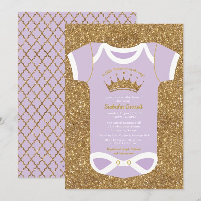 Petite invitation de baby shower de princesse (Devant / Derrière)