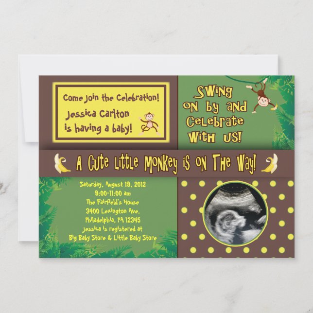 Petite invitation de baby shower de singe (Devant)
