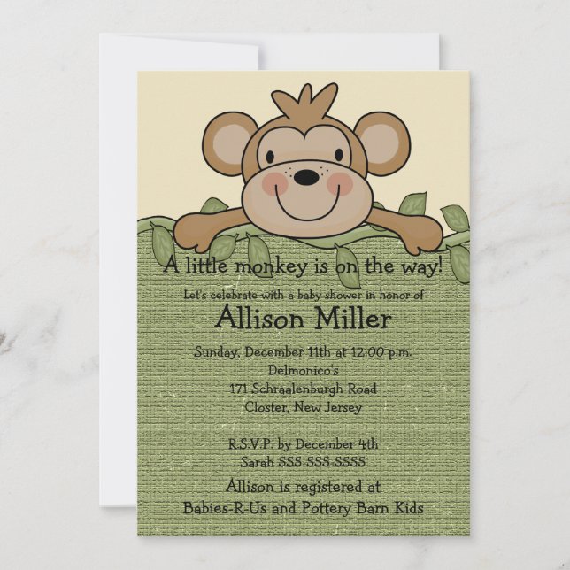 Petite invitation de baby shower de singe (Devant)