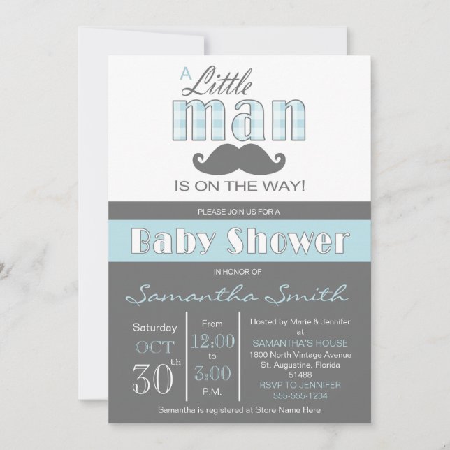 Petite invitation de baby shower d'homme (Devant)