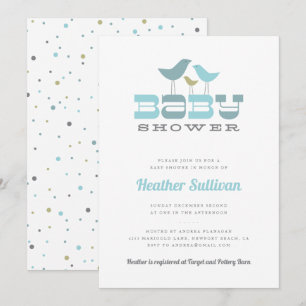Petite invitation de baby shower d'oiseau - bleu