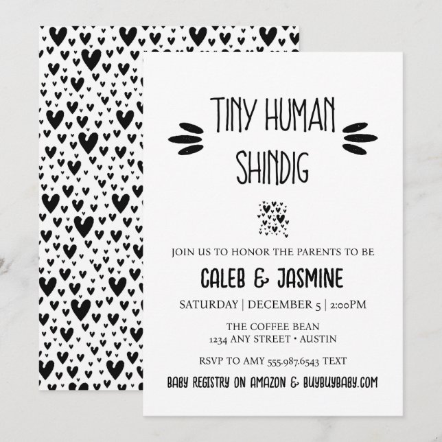 Petite invitation de Baby shower humain Shindig (Devant / Derrière)