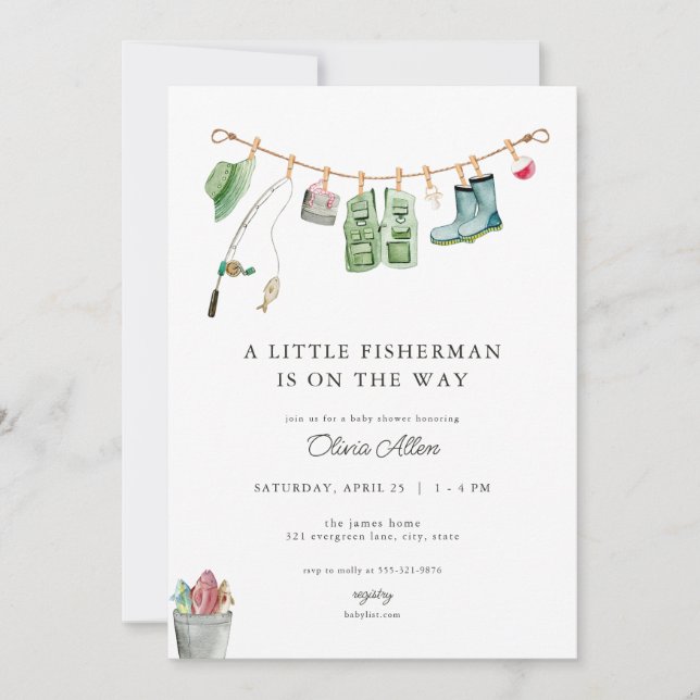 Petite Invitation de Baby shower pêcheur (Devant)