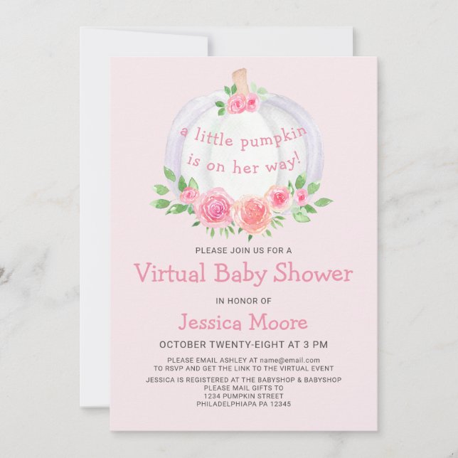 Petite invitation de Baby shower virtuel rose Citr (Devant)