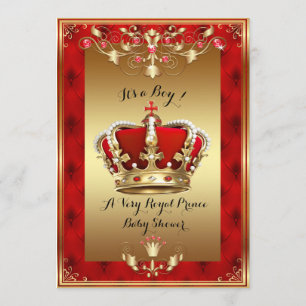 Petite invitation de prince baby shower, or, rouge