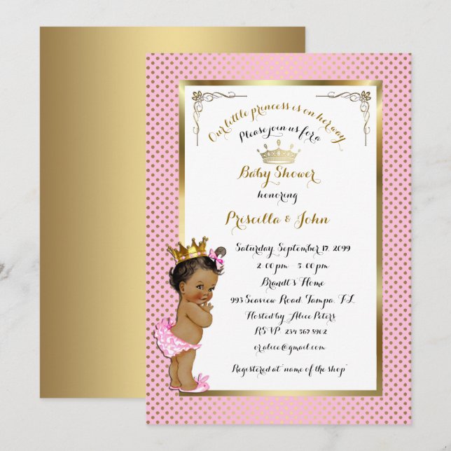 Petite invitation de princesse baby shower, à la (Devant / Derrière)