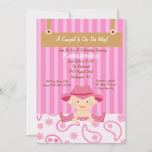 Petite invitation occidentale de baby shower de (Devant)
