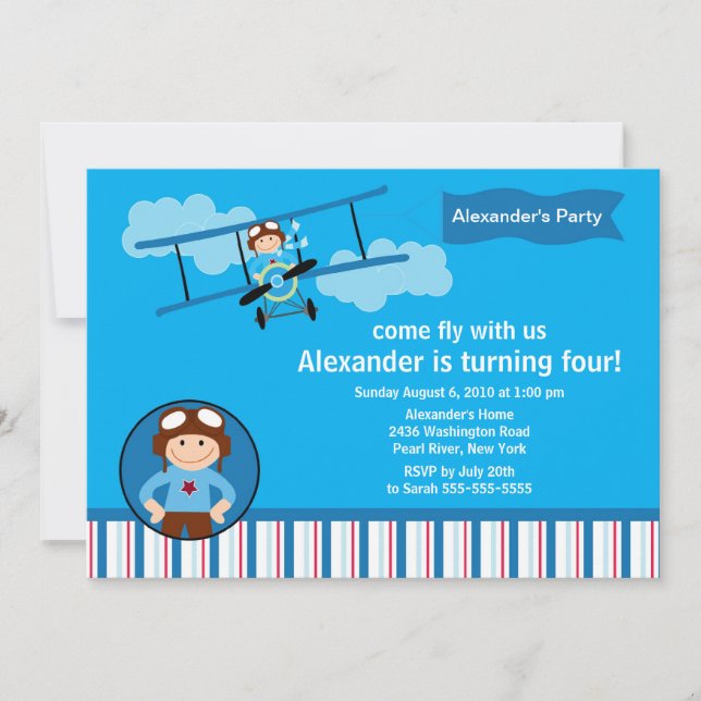 Petite invitation pilote de fête d'anniversaire (Devant)