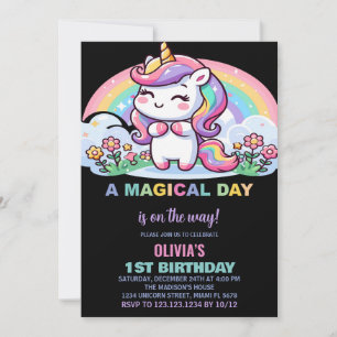 Petite licorne arc-en-ciel Invitations d'anniversa