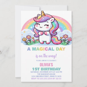 Petite licorne arc-en-ciel Invitations d'anniversa