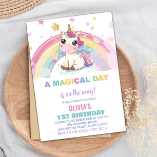 Petite licorne arc-en-ciel Invitations d'anniversa