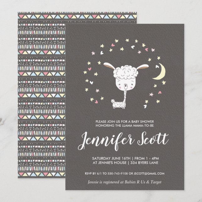 Petite Llama Baby shower Invitation (Devant / Derrière)
