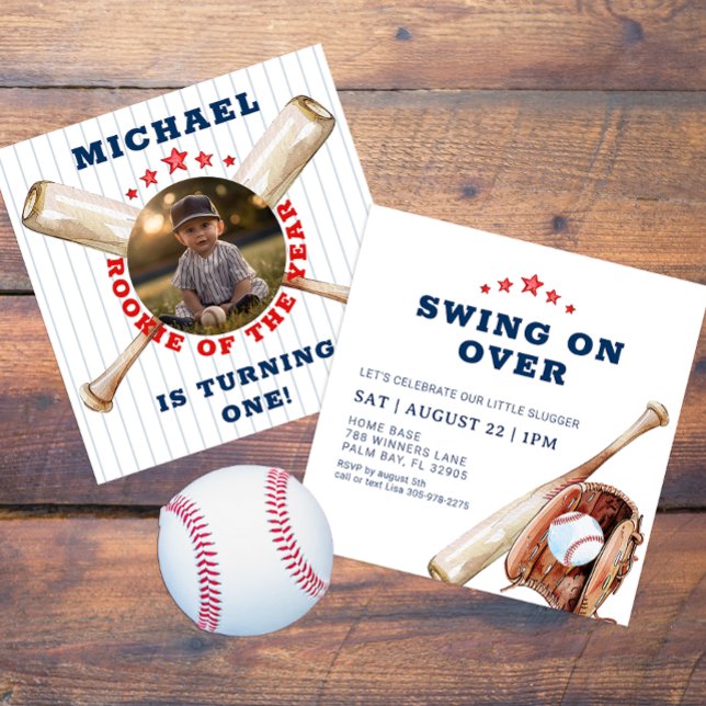 Petite lugger Baseball Photo Invitation Anniversai (Baseball Themed Birthday Party)