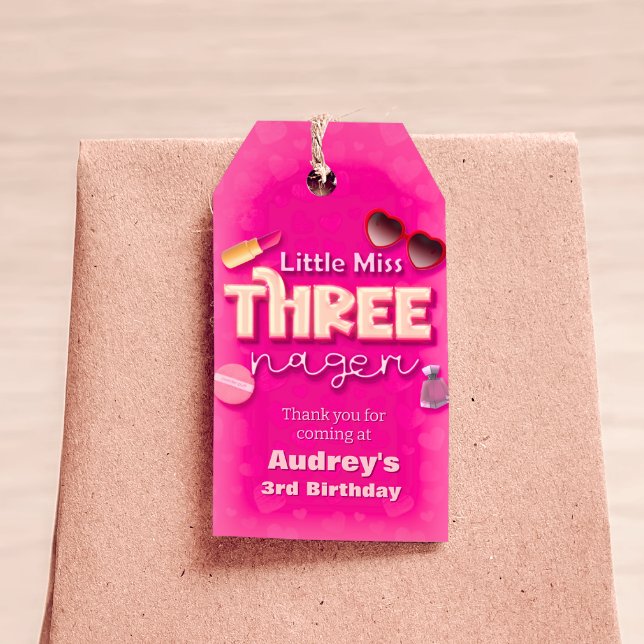 Petite Mademoiselle Threenager - Étiquette cadeau  (Little Miss Threenager - Girl 3rd Gift Tag)