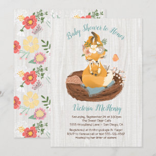 Petite mamma fox & bébé fox invitations à la douch