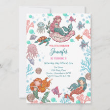 Petite mignonne Petite Sirène Invitation Anniversa