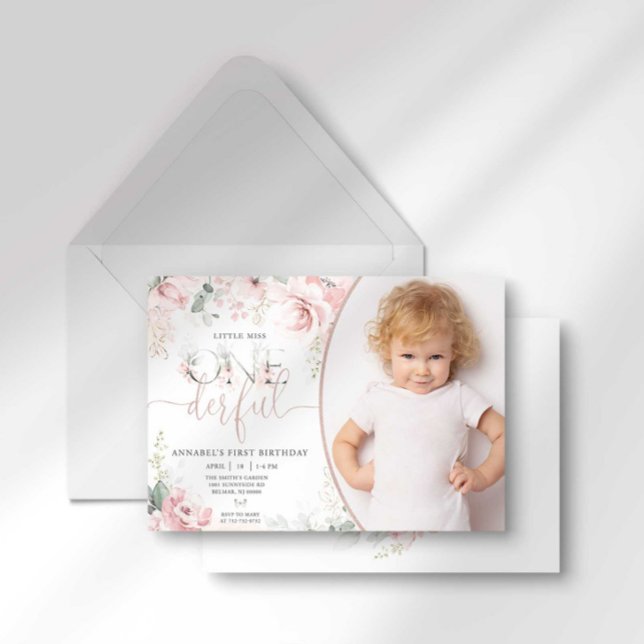 Petite Miss Onederful rose Floral Invitation (Créateur téléchargé)
