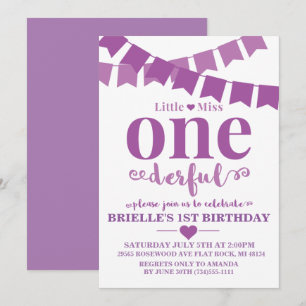 Petite Mlle Onederful Purple Invitation d'annivers