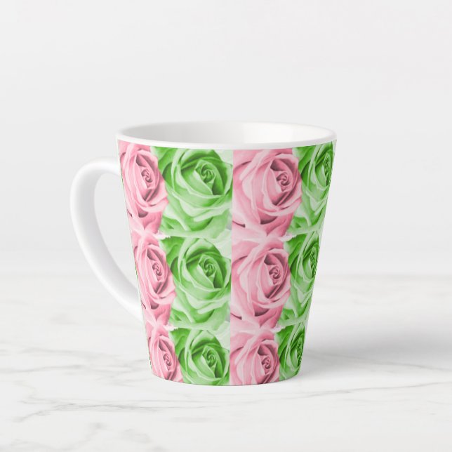 Petite Mug en latte Rose rose et verte (Angle gauche)