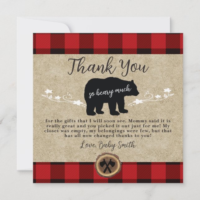 Petite ours Flannelle Lumberjack Carte de remercie (Devant)